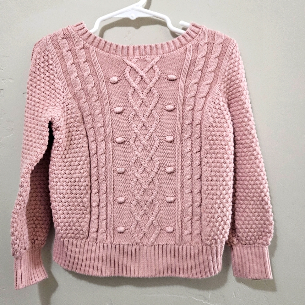 Gap Pink Pom Pom Cable Knit Crewneck Sweater